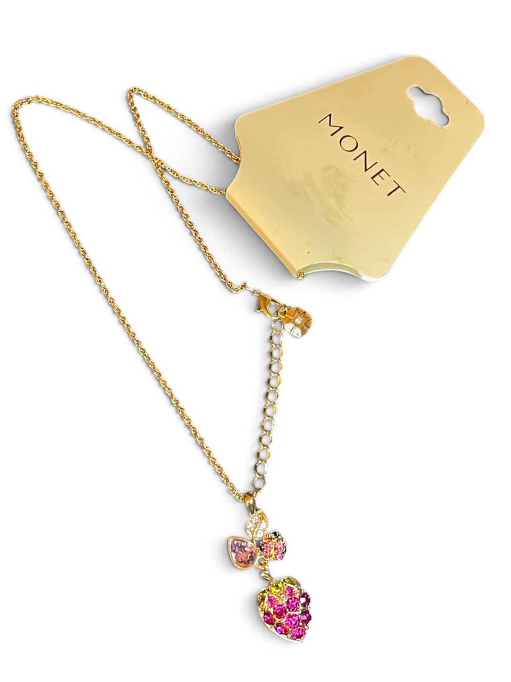 Vintage Monet Strawberry Rhinestone Pendant Necklace NWT